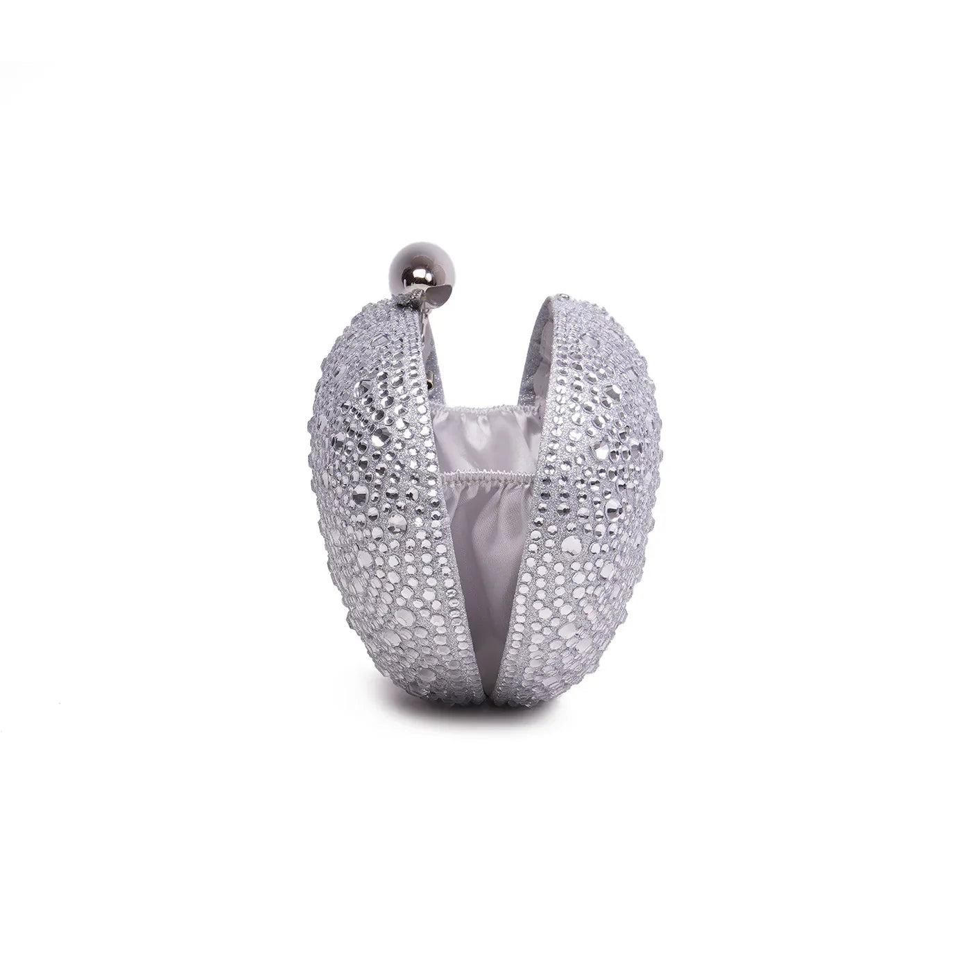 Silver Rhinestone Oval Hard-Shell Clutch