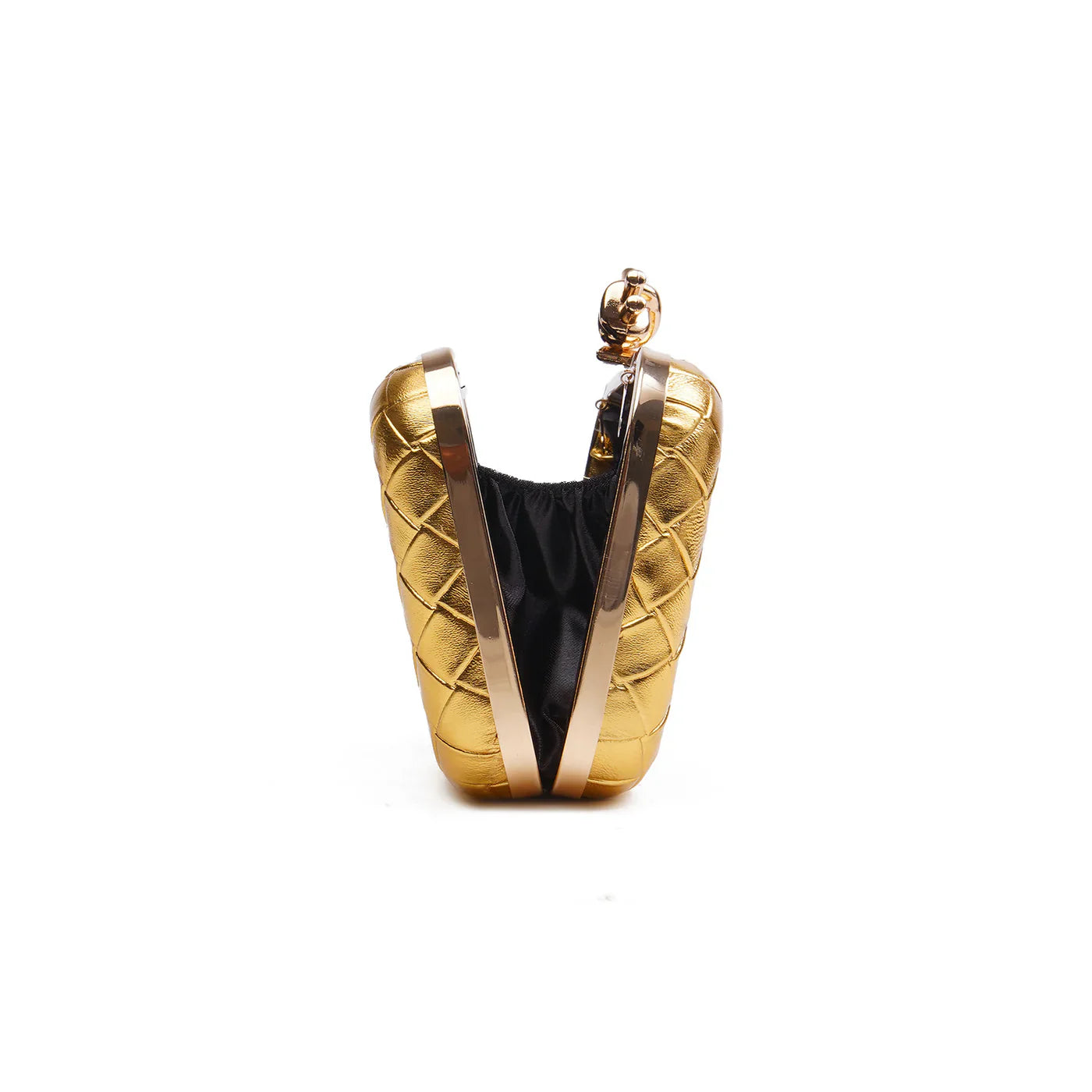Gold Woven Shell Clutch with Knot Clasp