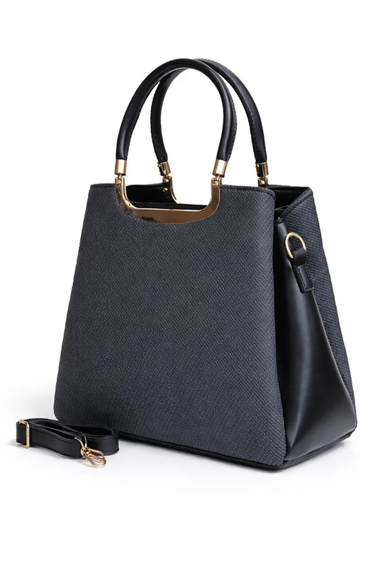 Black Mixed-Texture Shoulder Bag